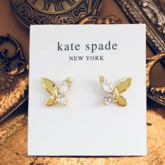 KATE SPADE • Gold Social Butterfly Crystal Clear Earrings - Picture 4 of 4